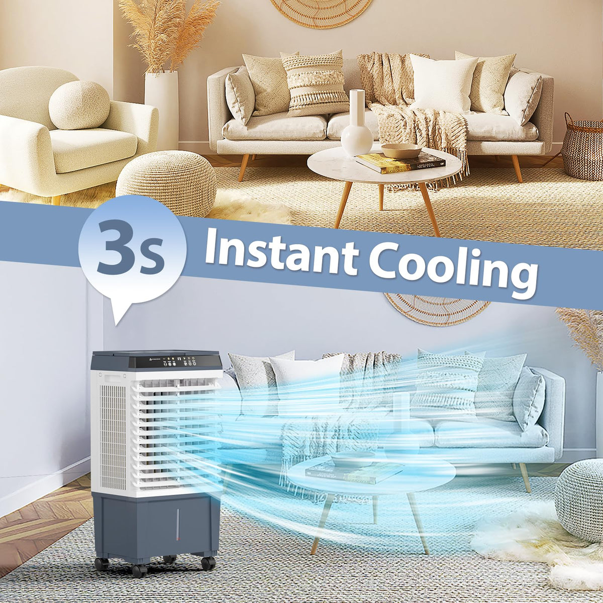 Evaporative Air Cooler with 4 Ice Box, 1800 CFM Portable Air Cooling Fan with 5.3 Gallon Water Tank, 120°Oscillation, Remote, 12H Timer, Removable Cooler Tower Fan with 3 Speeds for Bedroom Office