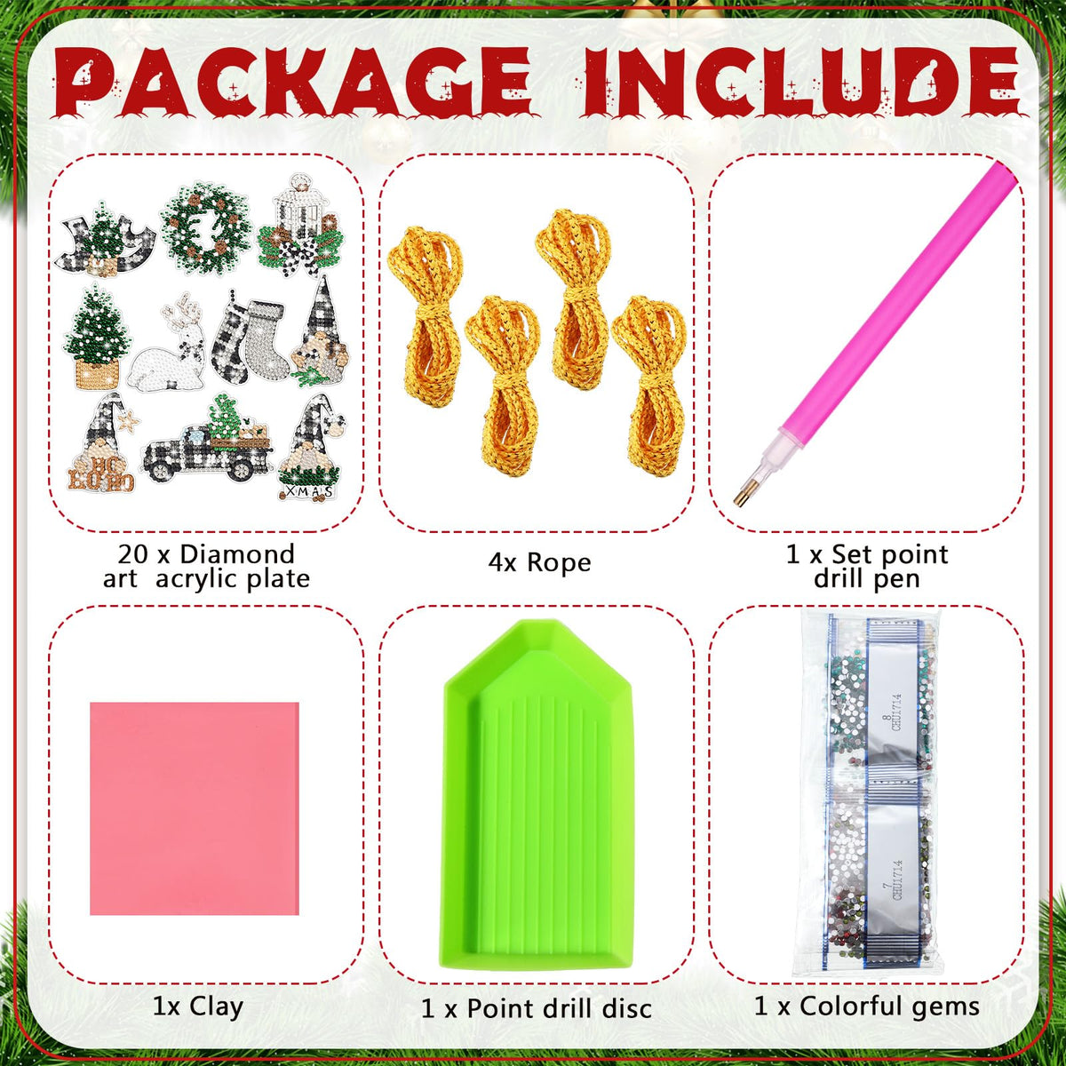 Realspring 20 Pcs Christmas Diamond Art Ornaments 5d Winter Diamond Painting Tree Decorations Has Xmas Hanging Rhinestones Art Kits for Adults Beginners DIY Crafts(Gnome)