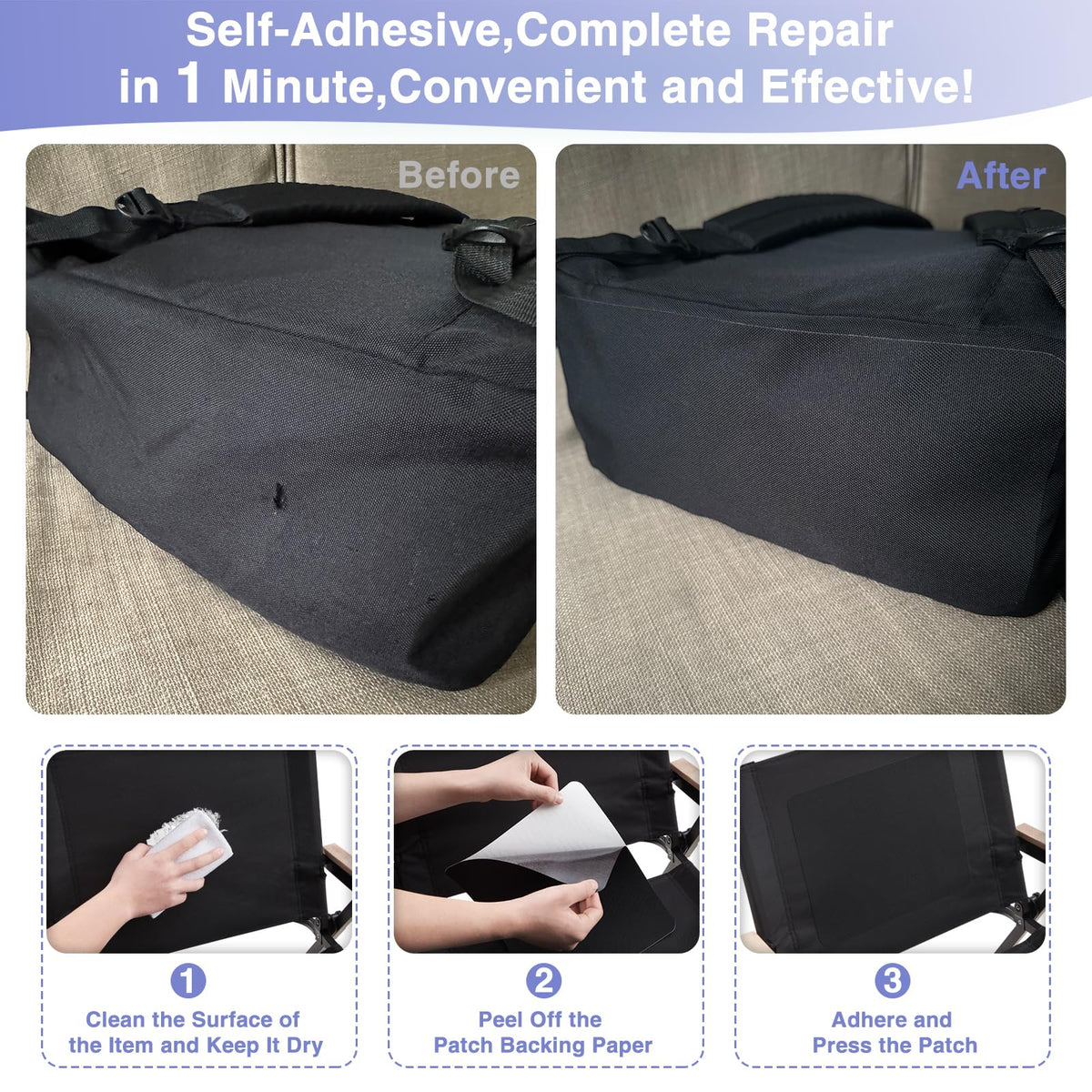 Gheeidau Canvas Repair Patch 9×11 Inch 3Pcs Waterproof Self-Adhesive Fabric Repair Patch for Tents,Boat Cover,Pop Up Canopy,Patio,Bags,Car Seats,Sofas,Furniture Cover(Royal Blue)