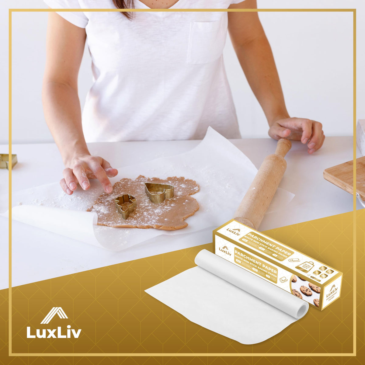 LuxLiv® 12 in x 164 ft White Parchment Paper Roll for Baking – Non-Stick Greaseproof Baking Paper, Cooking & Air Fryer Paper, Sourdough Bread Baking Supplies, Extra-Thick & Easy-Tear Roll