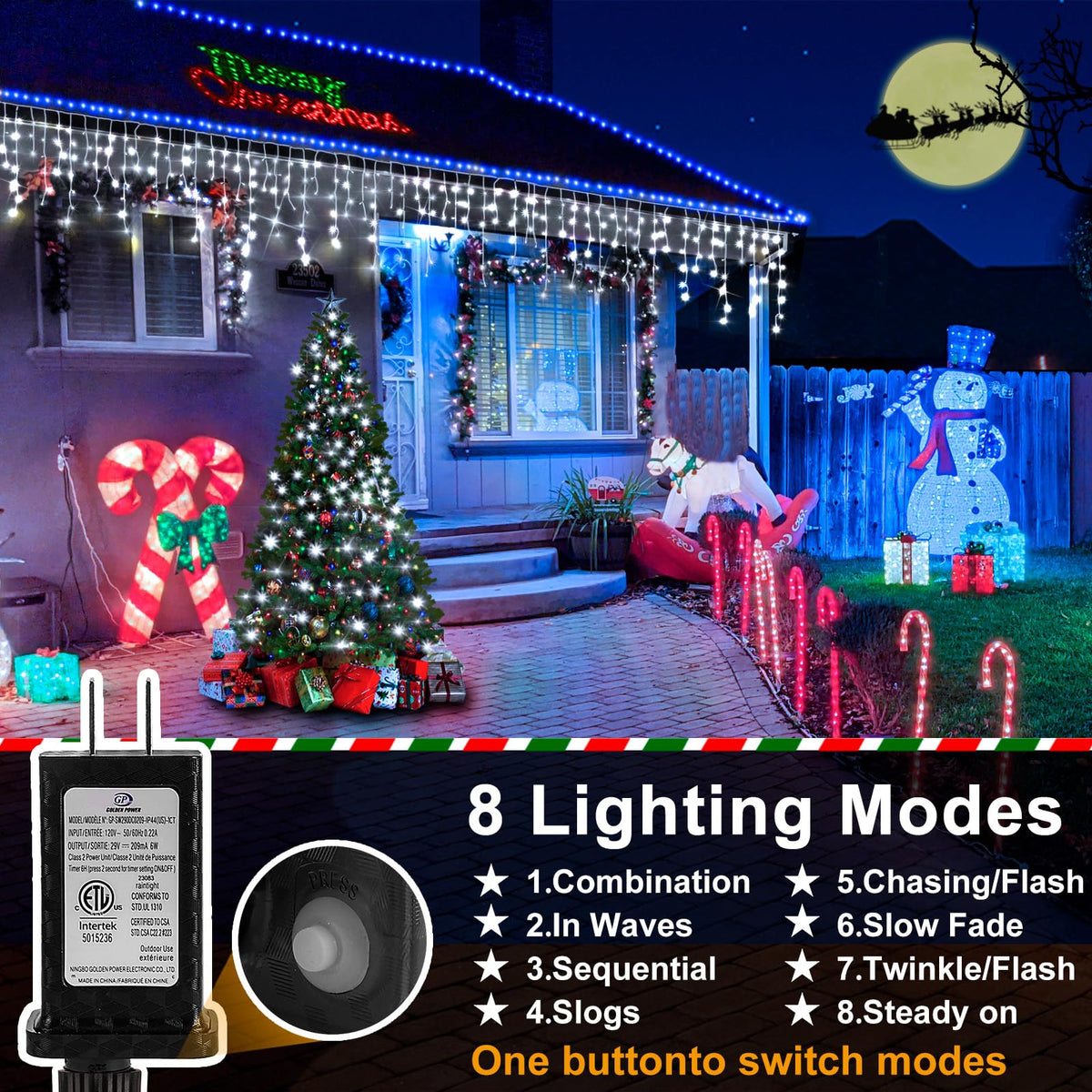 Heceltt White Christmas Lights Outdoor, 49FT 480 LED Ice Lights for Outside with 90 Drops Clear Wire 8 Modes Timer, Plug in Waterproof for Holiday Eaves Yard Roof Party Christmas Decoration