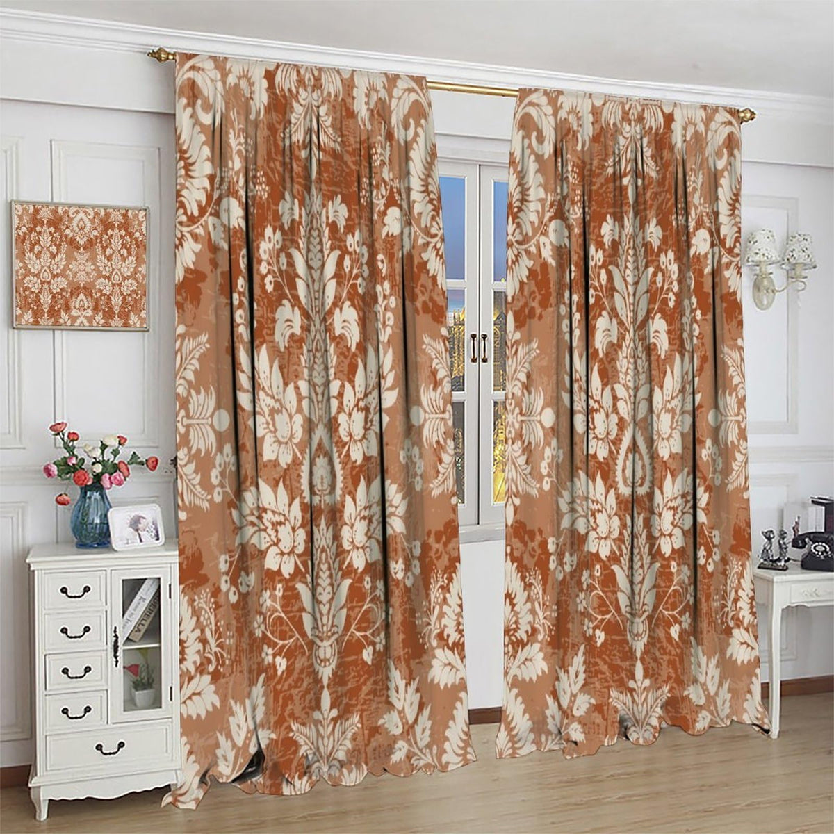 Nanacur Abstract Damask Curtains, Floral Paisley Geometric Ethnic Pattern Aztec Style Window Drapes, for Kitchen Living Room Bedroom 42" W X 45" L (Decorative)