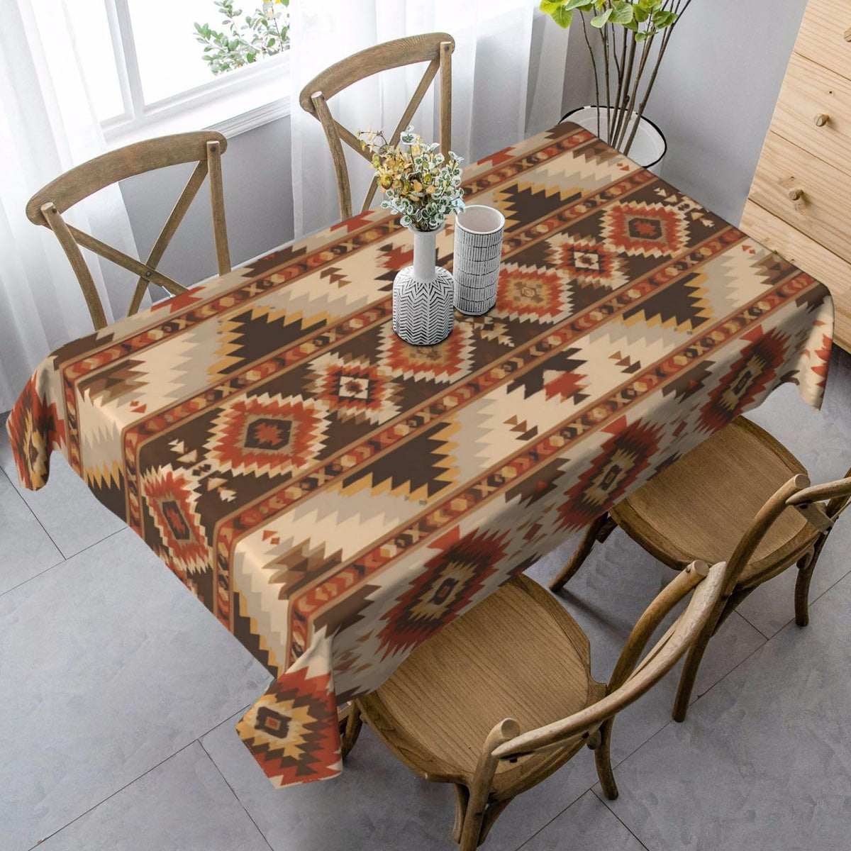 mutakin Aztec Geometric Rectangle Tablecloth Washable Table Cloth 60x90 Inch Table Cover Waterproof for Decoration Kitchen Dining Room