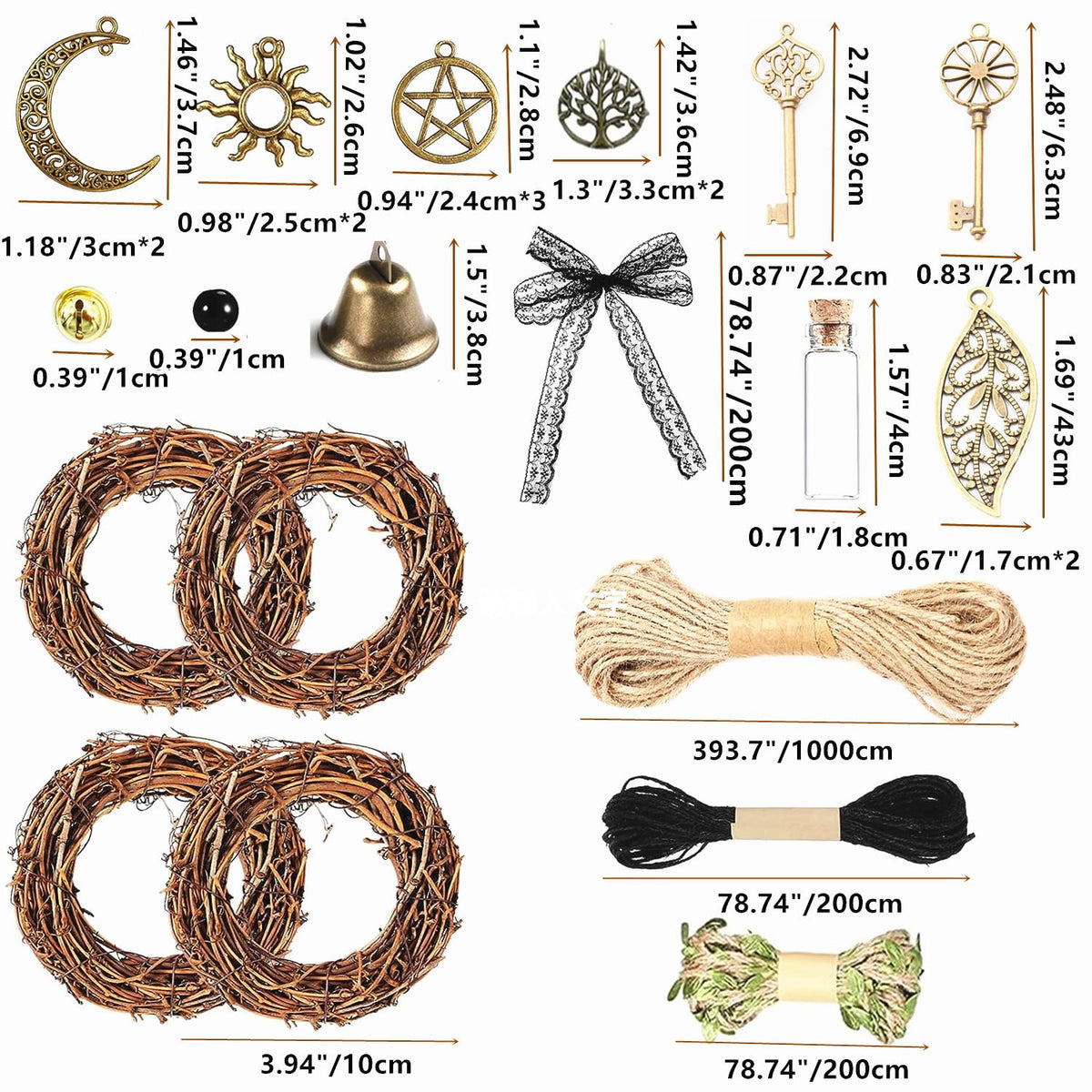 69 Pcs Witch Bells DIY Kit Decor Door Knob Hanging Witchcraft Protection Witchy Wind Chimes Wreath Decorations