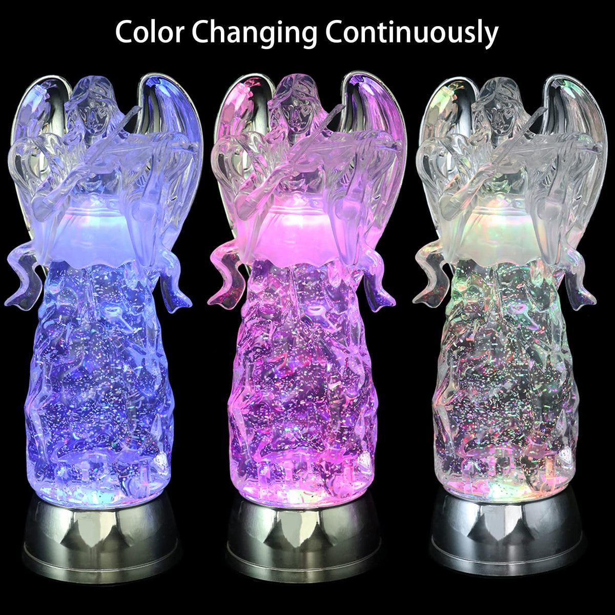 DRomance 11" Angel Snow Globe Lantern Battery Operated with 6 Hour Timer Color Changing LED Light Violin Angel Swirling Glitter Water Lamp Thanksgiving Christmas Holiday Decor Gift