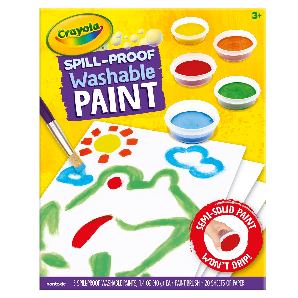 Crayola Spill Proof Paint Set Washable Paint for Kids, Teacher School Supplies & Essentials, Includes Brush & Paper, Arts & Crafts, Toddler Gift, Ages 3+
