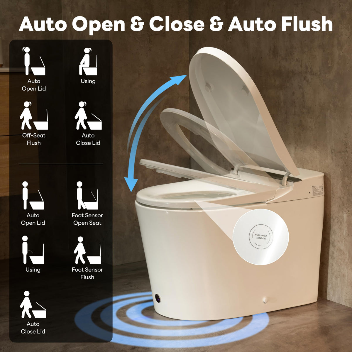 CASTA DIVA Smart Toilet with Bidet Built In, Heated Toilet Seat with Auto Open/Close Lid, Foam Shield,ADA Comfort Bidet Toilet,Foot Sensor, Elongated One Piece Toilet for Bathrooms(K050Max)
