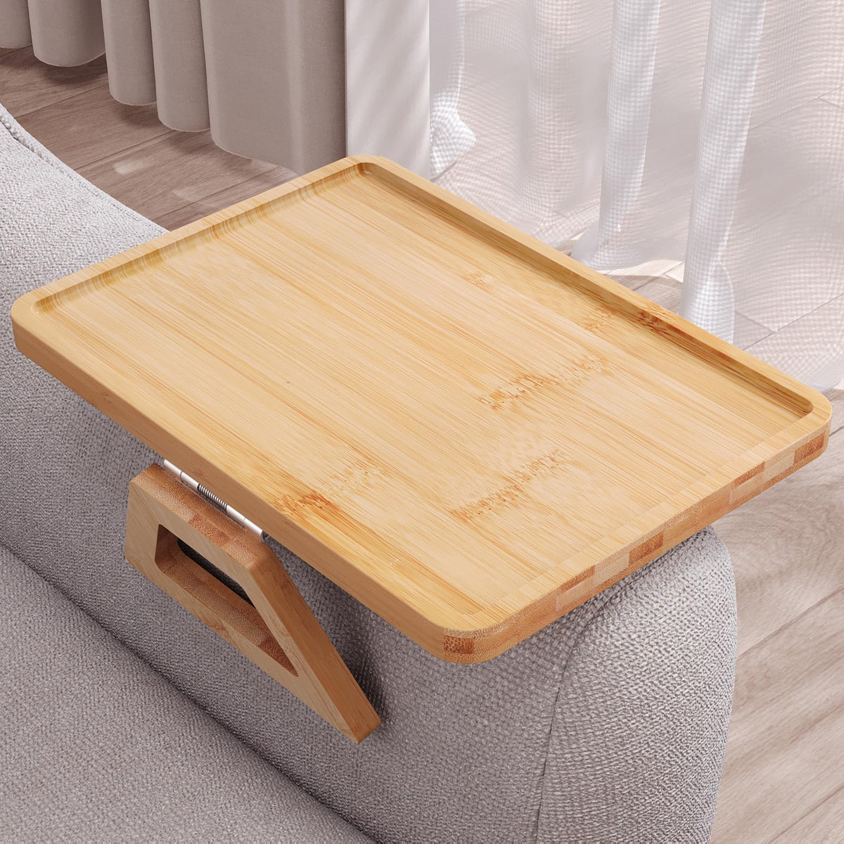 Danfoxer Couch Arm Tray,Bamboo Folding Sofa Tray,Sofa Armrest Trays Clip-On Couch Desk for Drinks,Snacks,Phone,Remote Control（Natural）