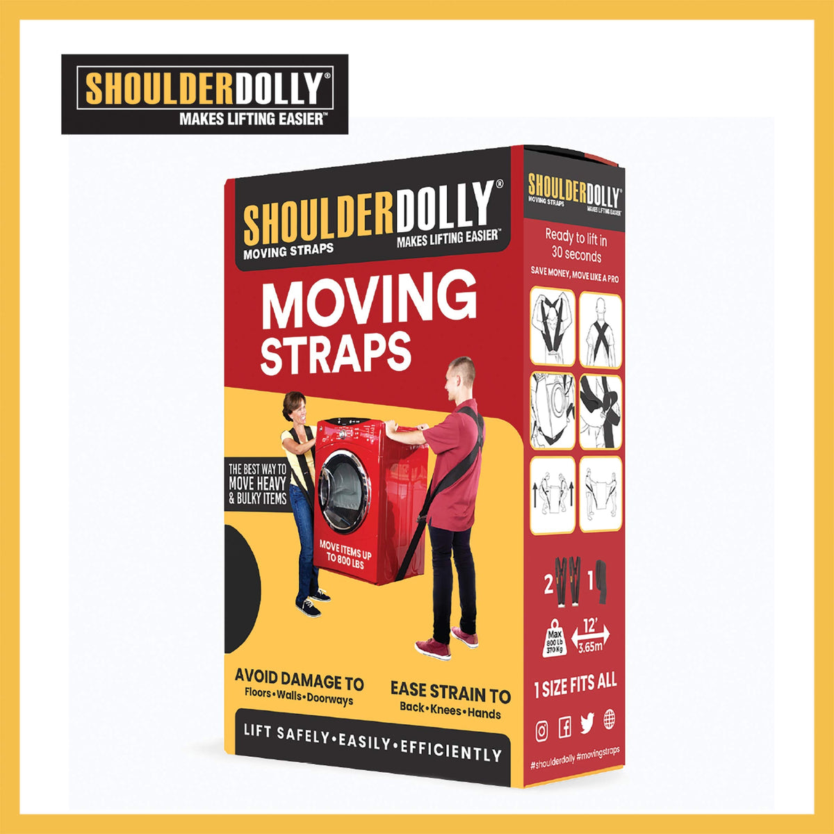 Shoulder Dolly Moving Straps - Lifting Strap for 2 Movers - Move, Lift, Carry, And Secure Furniture, Appliances, Heavy, Bulky Objects Safely, Efficiently, More Easily Like The Pros - LD1000