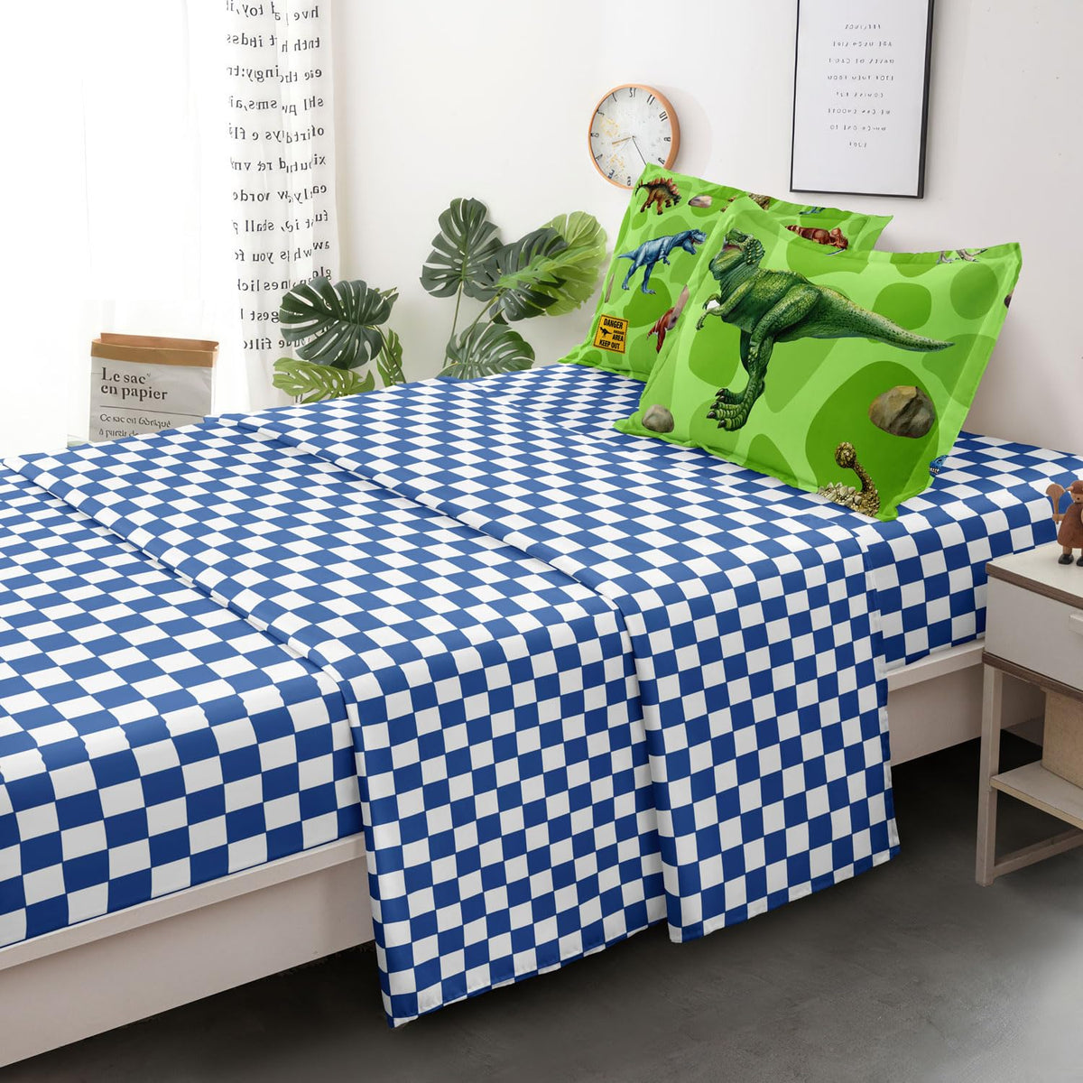 Leaflin Kids Dino Bedding Comforter Set Twin Size, 5 Pieces Bed in a Bag