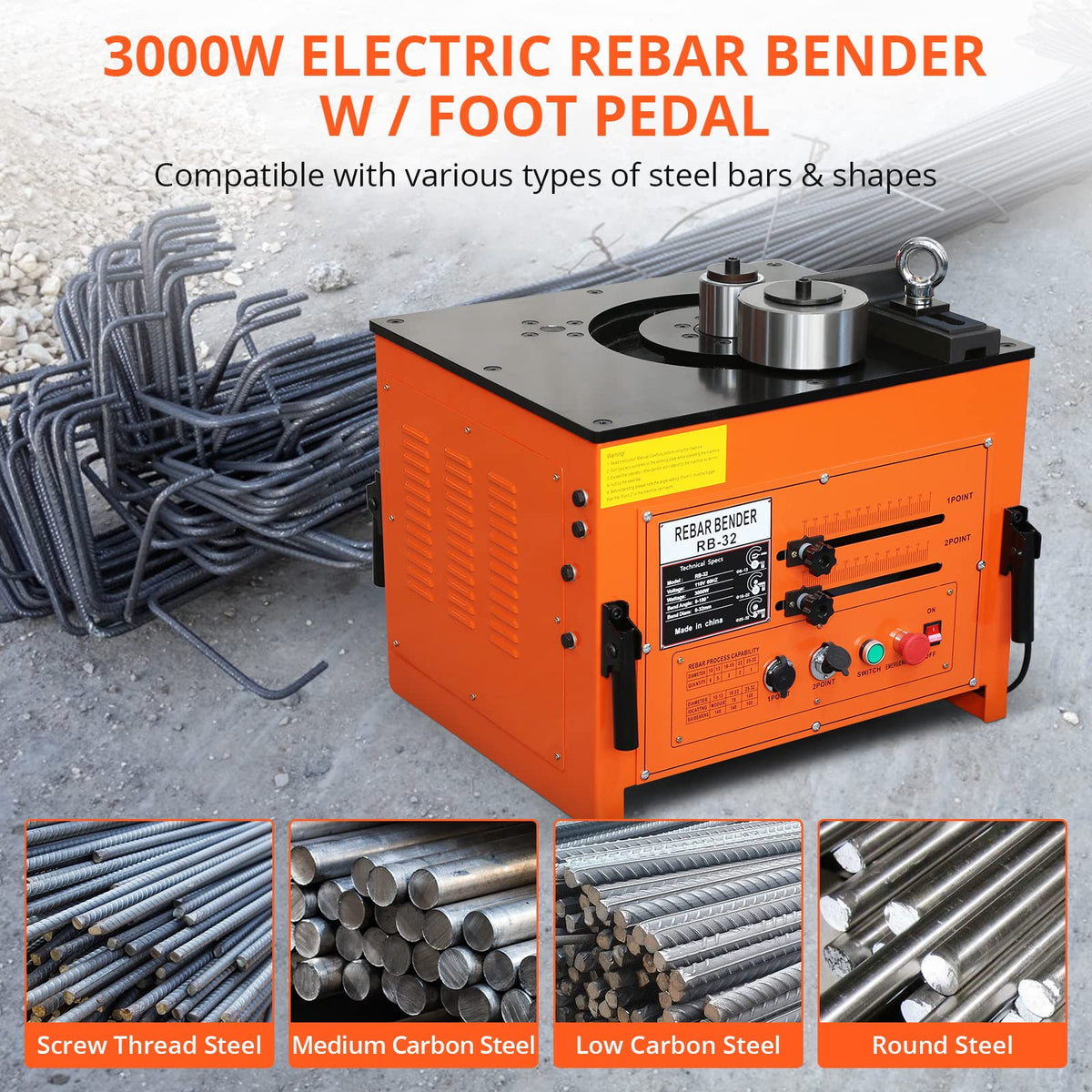 Garvee Electric Rebar Bender Machine 3000W up to 1.3 in with Our Electric Bender - Achieve 0-180° Angles, Operate with Convenient Foot Pedal Switch, and Benefit from Powerful 3000W Motor
