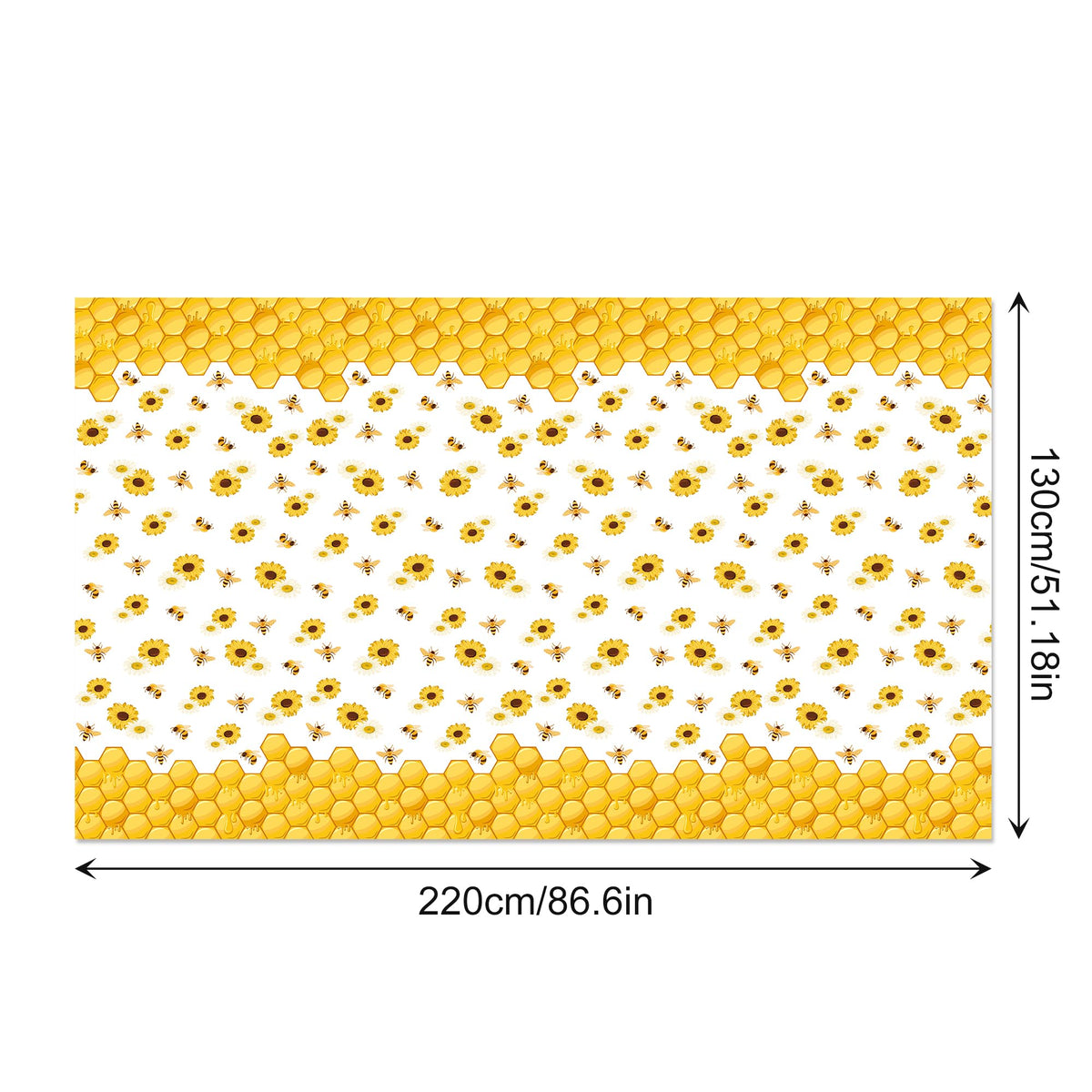 CC HOME 1Pc Bees Party Plastic Tablecloth 54 x 87 Inch Long Table Cover, Honey Sunflower Honeycomb Daisy Party Tablecover for Bee Kids Baby Shower Birthday Dinner Picnic Kitchen Event