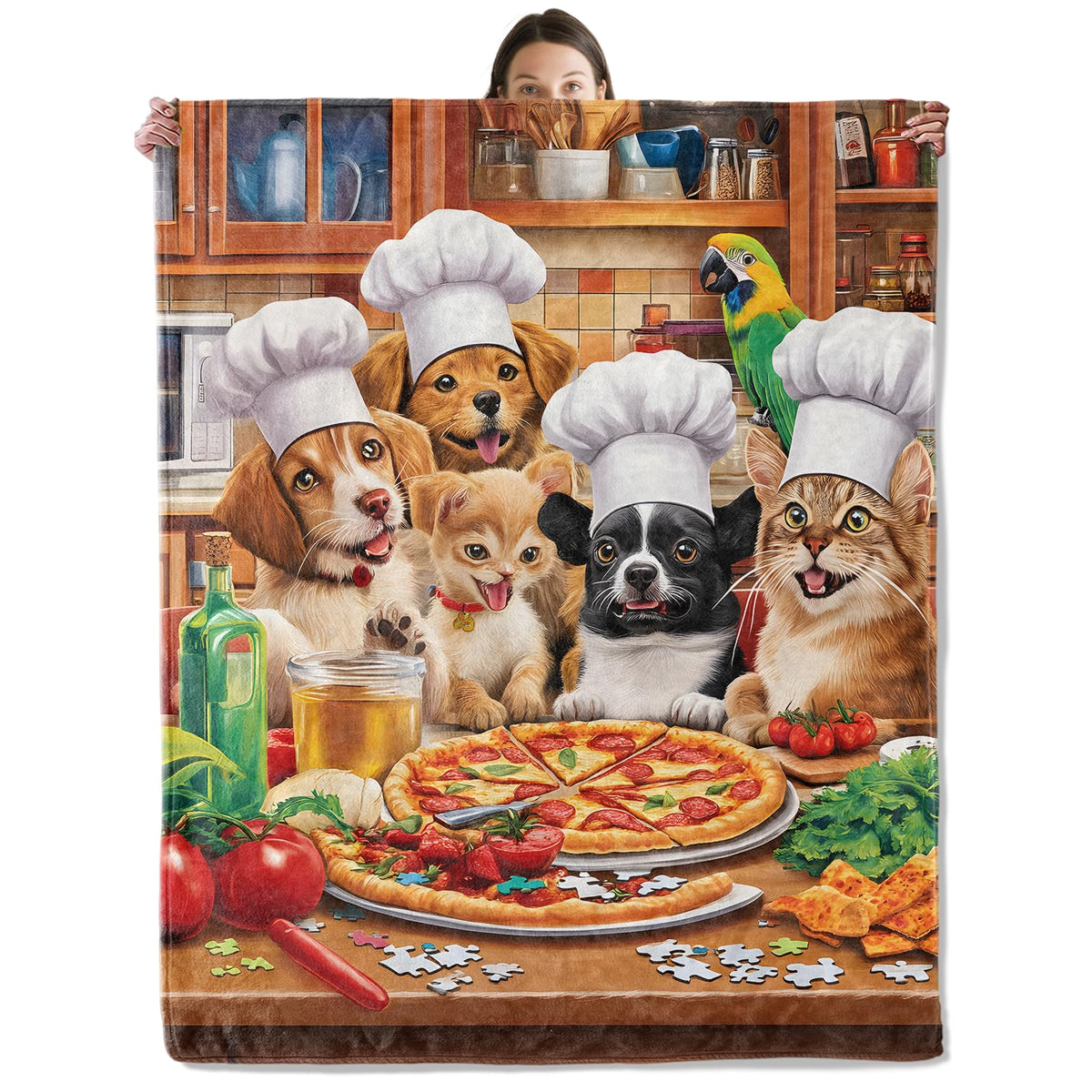 wyxdwh Chef Dog and Cat Blanket, Cozy Flannel Cute Pets Throw Blanket for Couch Outdoor, Plush Soft Lightweight Travel Kitchen Scene Blankets for Bed Decor and Gifts, for Women Boys Girls Kids 50"x60"