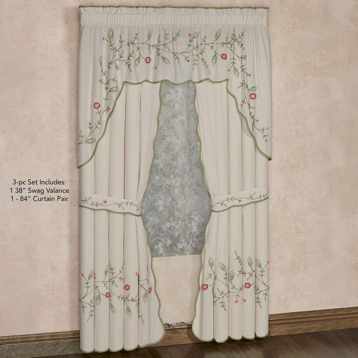 Posy Cottage Garden Contour Swag Window Valance & Curtains Set