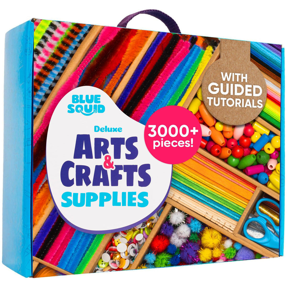 Blue Squid 3000+ pcs Arts and Crafts Supplies for Kids | Craft Kit Box for Kids Age 4-5, 4-8, 6-8, 8-12 | Craft Supplies & Materials Crafts Set Toys Art Box Gifts for Girls Boys Bulk Art Kit