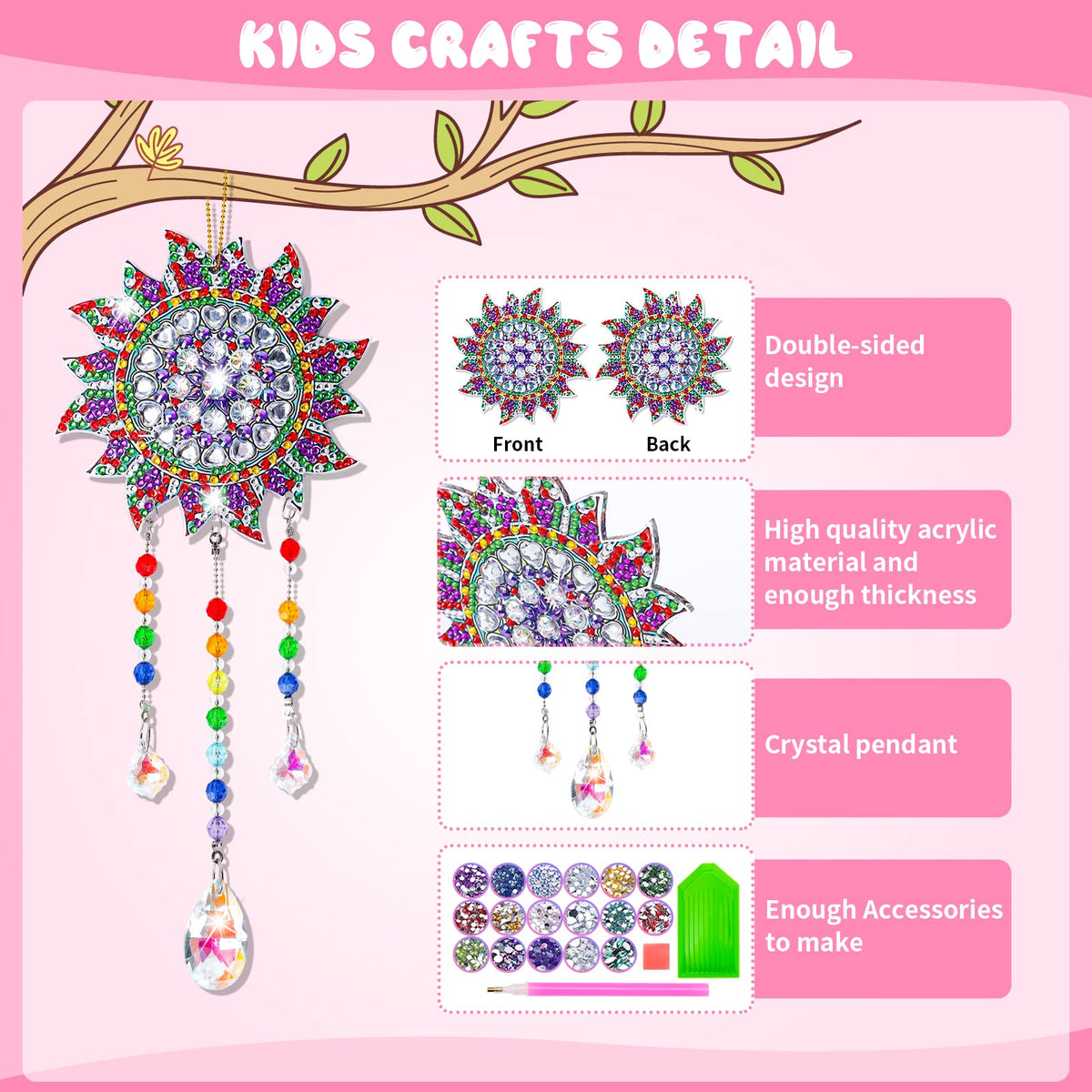 Crafts for Kids Ages 8-12, Birthday Gifts Presents for 6 7 8 9 10 11 Year Old Girls Diamond Painting Kits for Girl Toys Age 5-11 Teen Adults Wind Chimes Crystal Window Suncatcher for Home Garden Decor