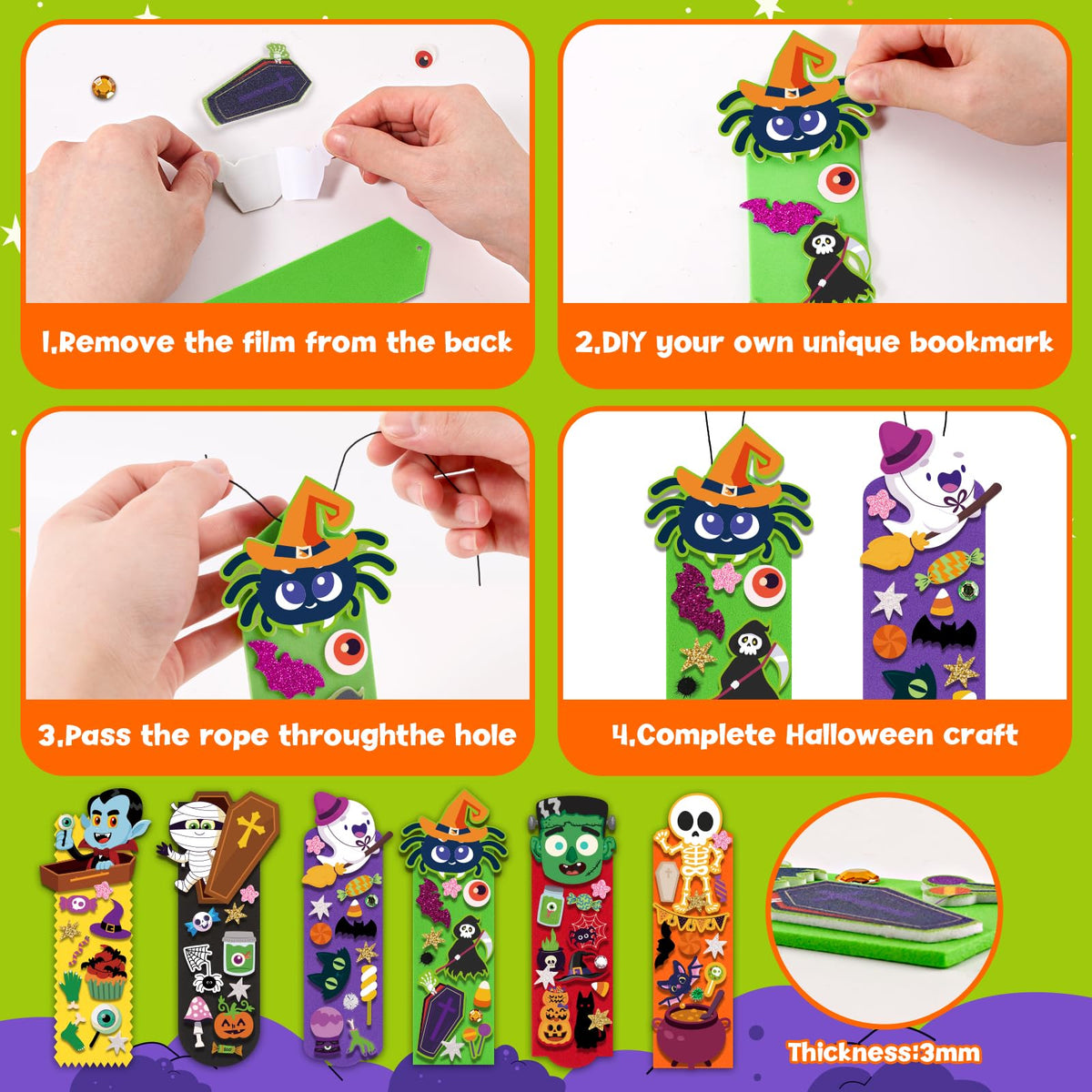 SpringFlower 24 Pack Halloween Crafts for Kids, Halloween Crafts for Party Favors Supply Classroom DIY Activities Classroom Rewards, DIY Bookmark for Trick or Treat Prizes Gifts