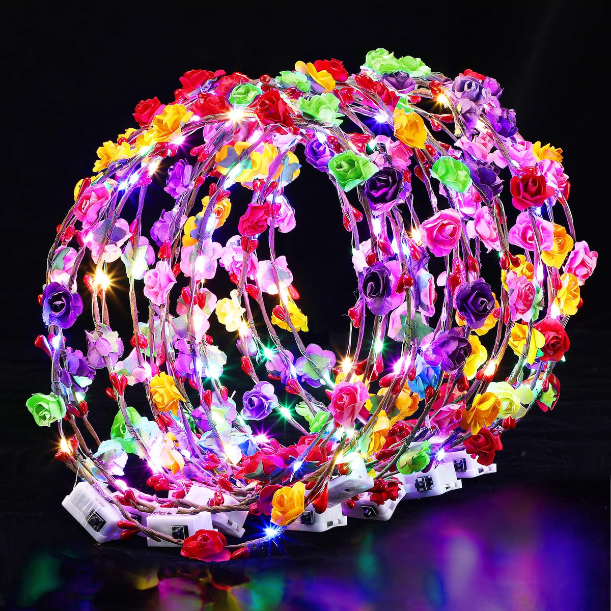 20 Pcs LED Flower Crowns Headbands - Light Up Headband for Women, Garlands Glowing Floral Wreath Crowns for Wedding Beach Party Birthday Cosplay Gifts