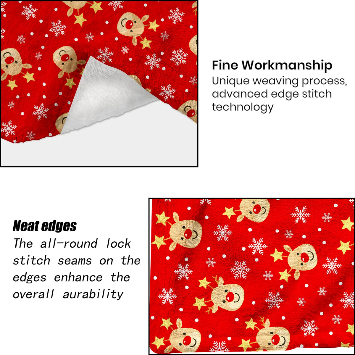 ainori Cute Reindeer Christmas Decorative Throw Blanket, Snowflake Print Decoration, Soft Flannel Winter Red Blankets for Couch Bed Sofa, Holiday Home Decor, Xmas Festival Gifts 50x60 Inch