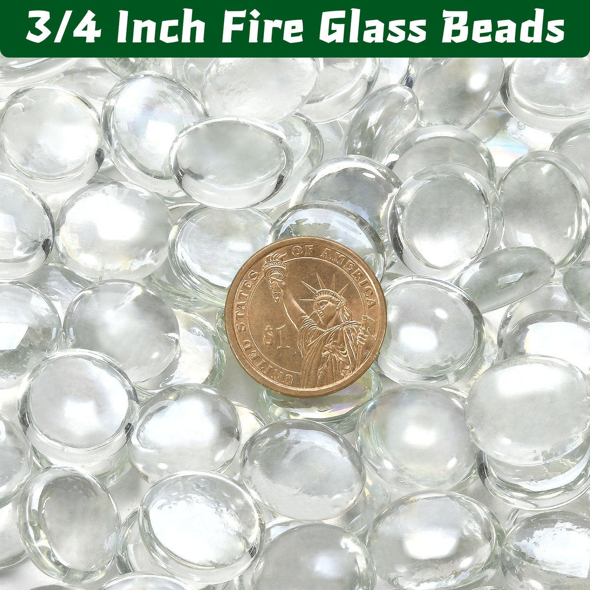 vchin 10 Pounds Firepit Glass, 3/4 Inch Glass Beads, Rocks for Fire Pit Table, Fireplace and Fire Bowl, Crystal Luster