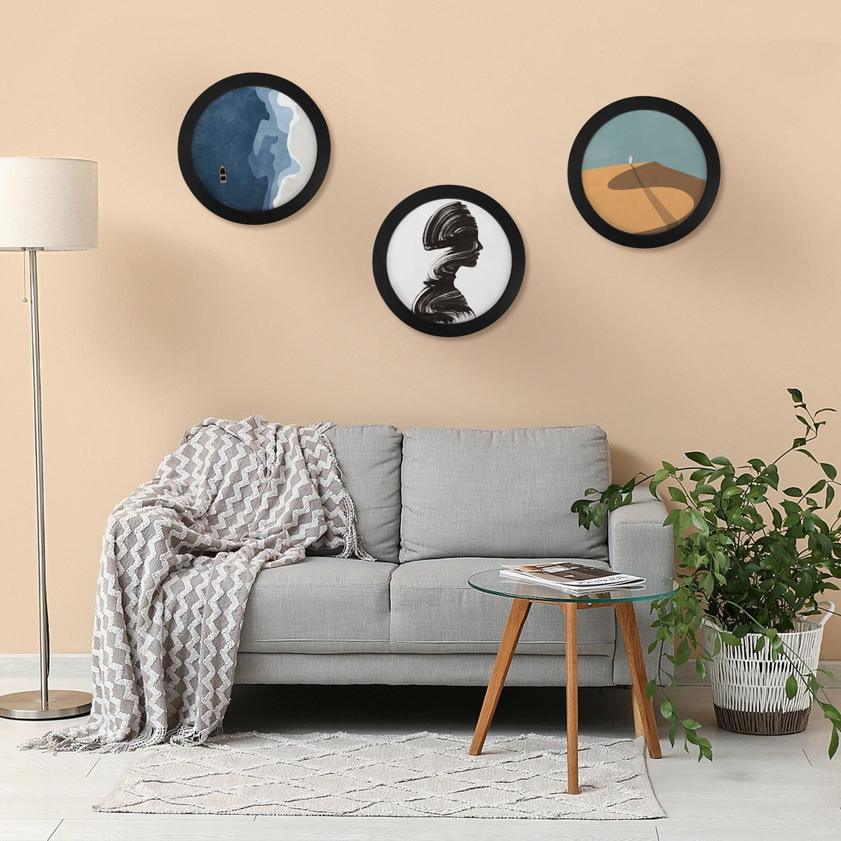 3Pcs Round Picture Frame 8 Inch – Black Wooden Circular Frames for Art, Photo, Canvas, Wall Decor, Tabletop Display or Hanging Mounting Set for Home, Office, Kitchen, Gallery, Wedding Table Holder