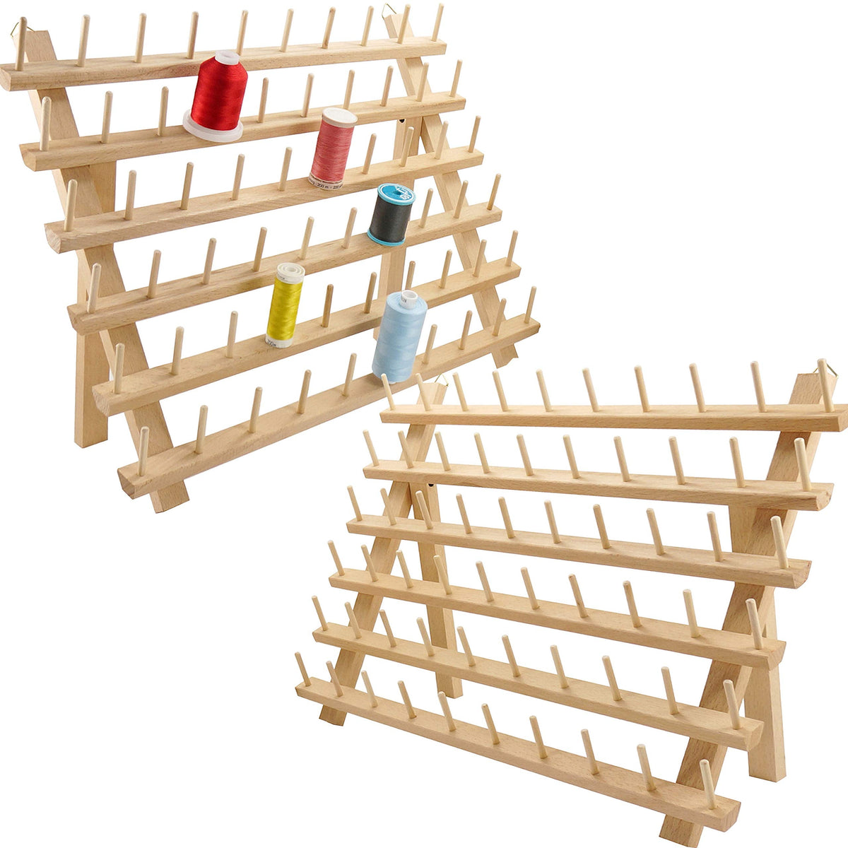 New brothread 2X60 Spools Wooden Thread Rack/Thread Holder Organizer with Hanging Hooks for Embroidery Quilting and Sewing threads