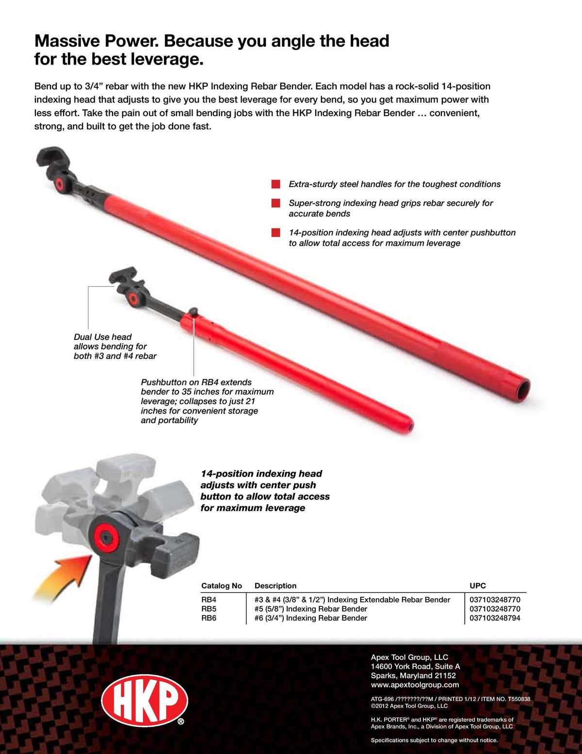 Crescent H.K. Porter 3/4" (#6) Indexing Rebar Bender - RB6, Red/Black