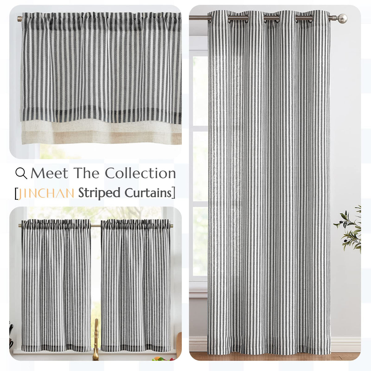 jinchan Linen Valance Kitchen Curtain Light Filter Double Layer 18 Inch