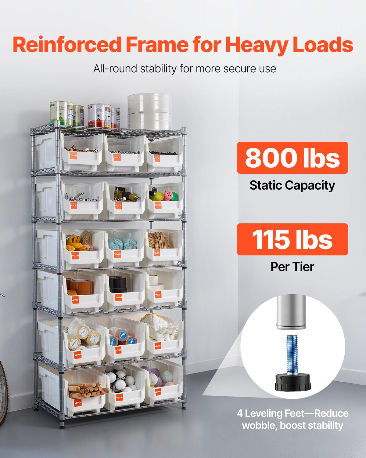 VEVOR 7-Tier Rolling Bin Storage Rack, 18 Organizer Bins, Bin Rack Storage Steel Wire Shelving System with Wheels, Mobile Tool Organizer for Garage, Warehouse, Office, Restaurant, Classroom, Kitchen