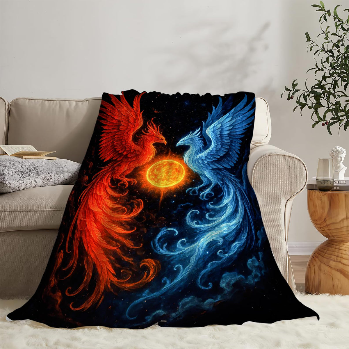 Phoenix Blanket Fire and Ice Phoenix Throw Blanket Soft Warm Cozy Fleece Fuzzy Plush Flannel Blankets Gifts for Boys Girls Women Kids Adults 40"X50"