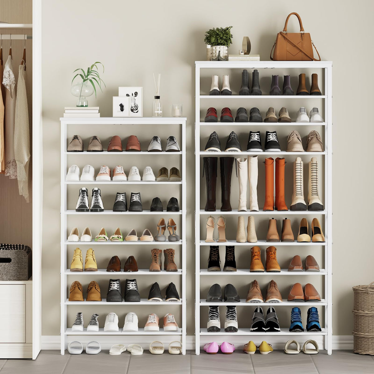 YATINEY 8 Tier Shoe Rack, Shoe Storage Organizer, Large Capacity Shoe Shelf Holds 32 Pairs of Shoes, Sturdy and Stable, for Entryway, Hallway, Closet, Dorm Room, White SS08WW