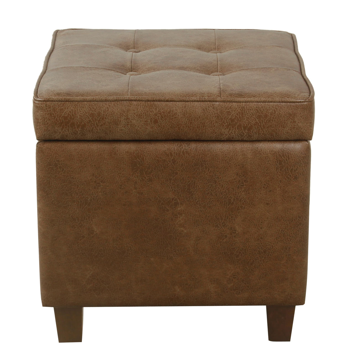 HomePop Square Tufted Storage Ottoman - Distressed Brown Faux Leather Small