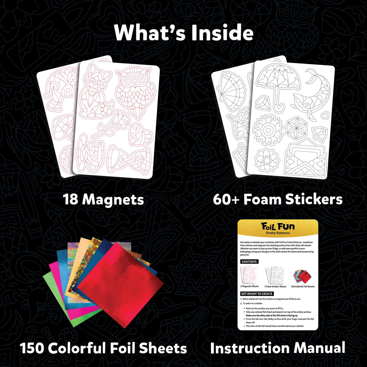 Skillmatics Foil Fun - Pretty Patterns, 18 DIY Magnets Mess-Free Art, Colorful Creative Party Activity, Craft Kits, 60+ Foam Stickers, Gift for Kids, Teens, Adults, Families, Screen-Free Entertainment