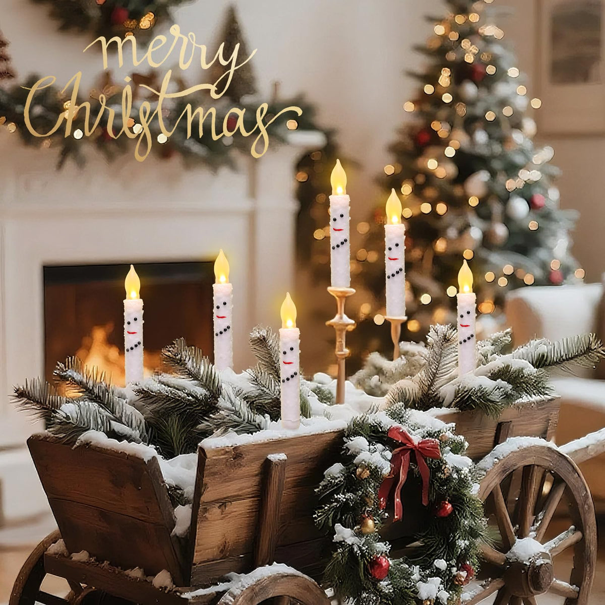 Baquler 6 Pcs Christmas Snowman Flameless Candles 6.5 Inch Short Winter Taper Candles Battery Operated LED Candlesticks for Christmas Party Table Centerpieces Xmas Winter Home Decorations