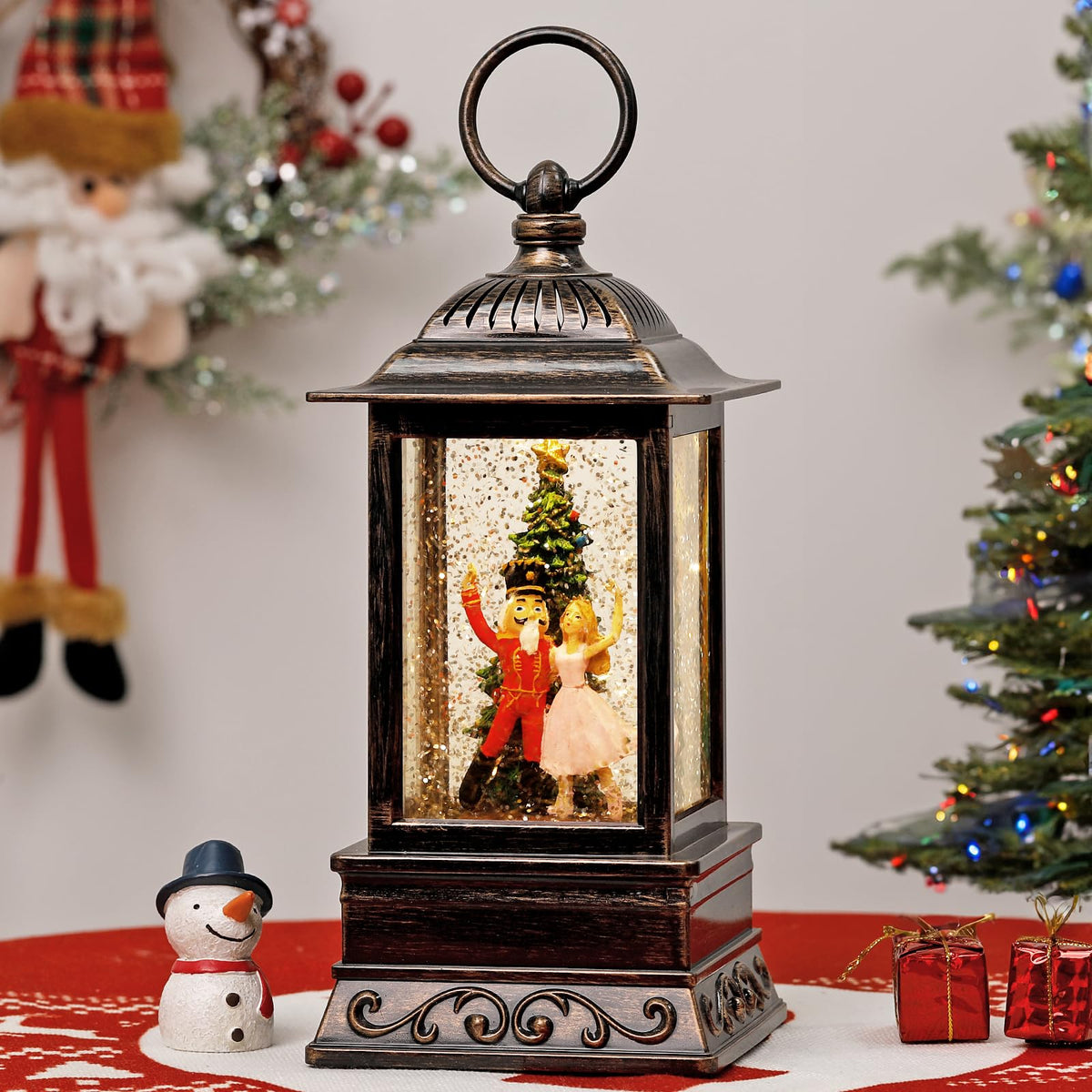 Christmas Snow Globe Decorations, Musical Glitter Nutcracker Lantern with 6H Timer, USB/Battery Powered Lighted Décor for Home, Tabletop, Gift Box