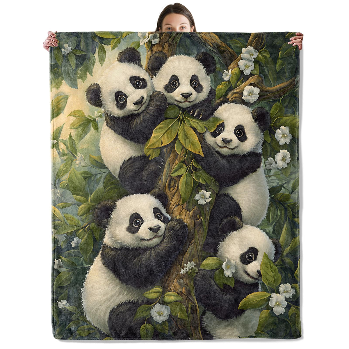 wyxdwh Cute Panda Blanket, Cozy Flannel Adorable Pandas in a Tree Throw Blanket for Couch Outdoor, Plush Soft Lightweight Travel Blankets for Bed Decor and Gifts, for Women Boys Girls Kids 50"x60"