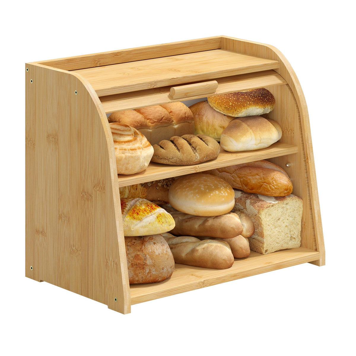 kiplant Bread Box for Kitchen Countertop, Large Bamboo Wood Bread Box, Wooden Corner Bread Storage Capacity