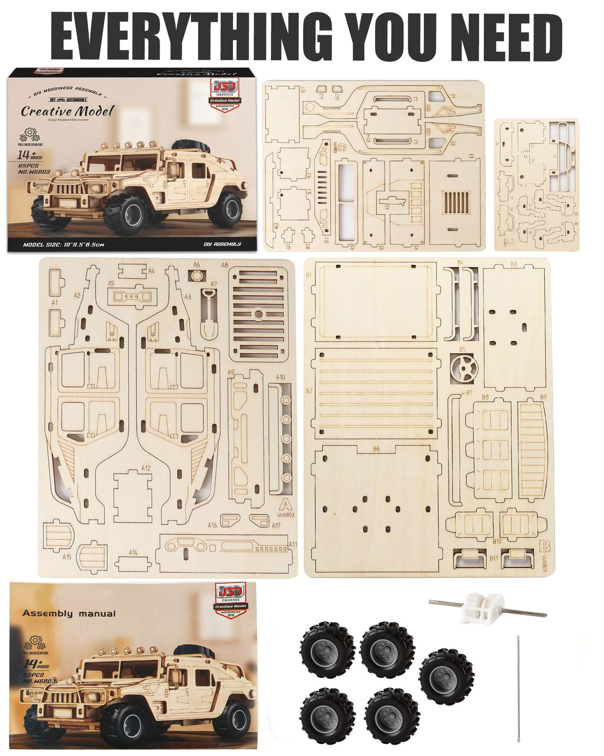 MOCBURIKU 3D Wooden Puzzles Model Car Kits to Build for Adults, DIY Off-Road Cars Building Kits, Brain Teaser Pull Back Toys, Gift for Men Boys on Birthday/Christmas Day (Off-Road Car)