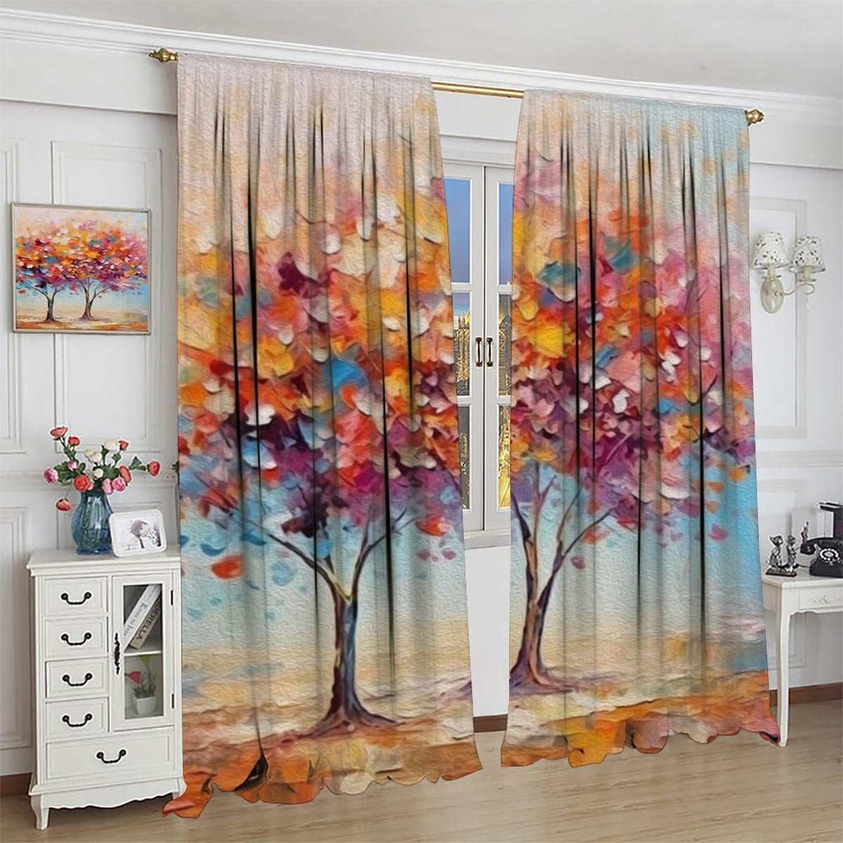 Blooming Tree Blackout Curtains, Thermal Insulated Light Blocking Drapes, Abstract Floral Landscape, Nature Home Decor for Bedroom Living Room,21" W x 45" L, 2 Panels