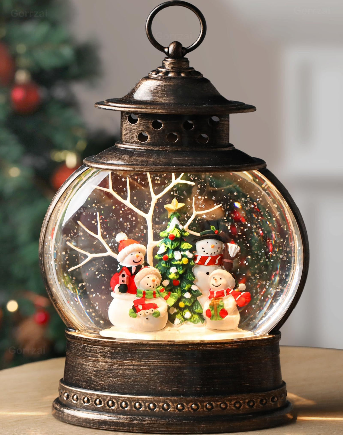 Gorrzai Snowman Snow Globe 12 Inch Christmas Snow Globe Lantern, Lighted Christmas Decorations Indoor for Home Light Up Musical Snowman Decor with Music Timer Swirling Glitter, USB or Battery Operated