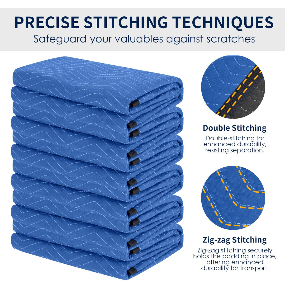 Moving Blankets 12 Packs, Extra Large 80"x72" Furniture Moving Pads, Reusable Packing Blankets, Professional Quilted Furniture Shipping & Storage Pads for Couch Desk Cabinet Appliances, Blue and Black