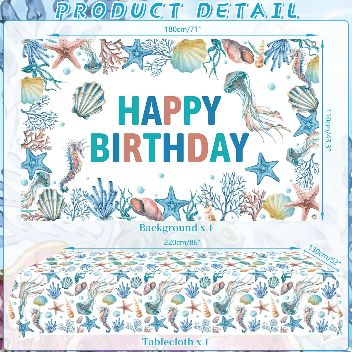 Obussgar Shells Birthday Party Decorations - Shells Party Supplies including Backdrop, Plate, Cake Topper, Cup, Napkin, Balloon, Tablecloth - Serves 20