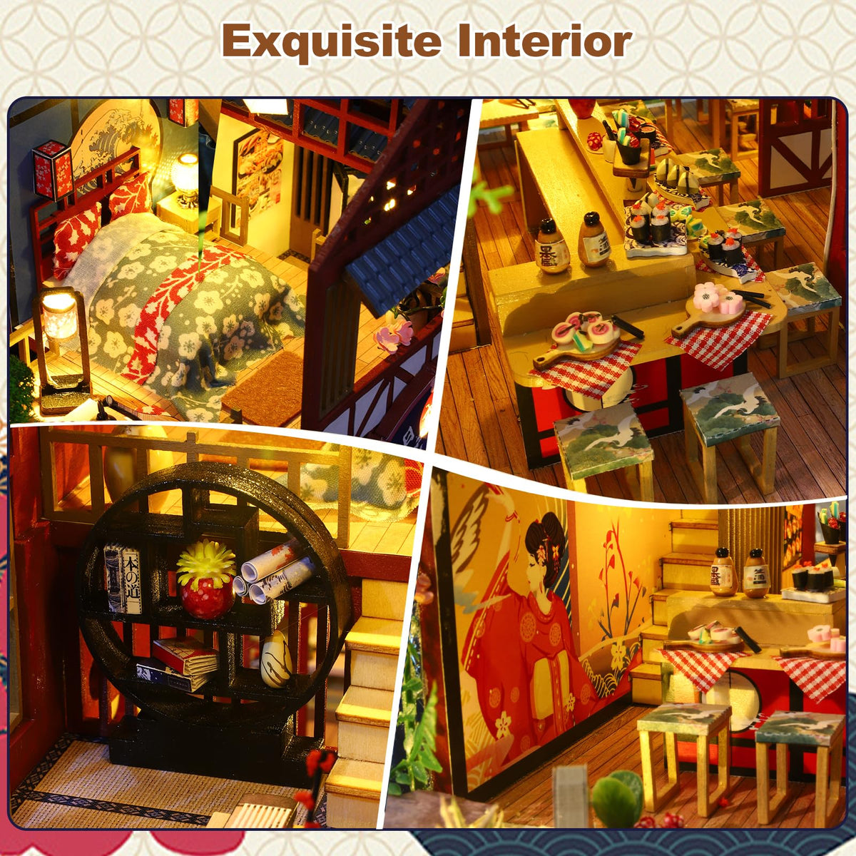 Hallisun DIY Miniature House Building Kits, Japanese Restaurant and Corner Tavern 3D Wooden Dollhouse Toys, Birthday Christmas Festival Gift for Teens Adults