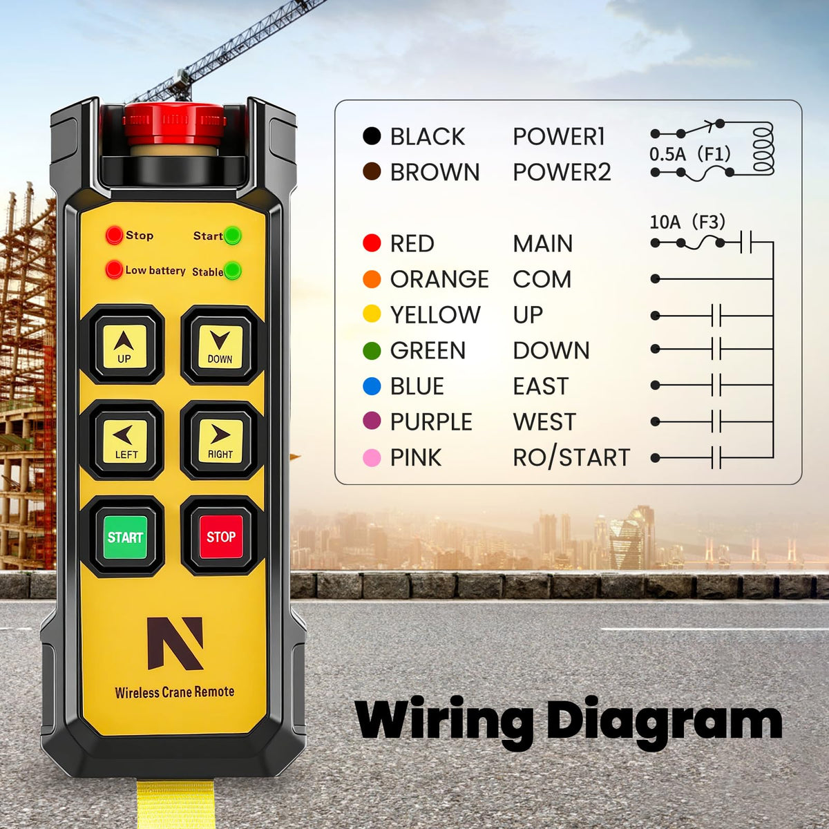 NEWTRY Wireless Crane Remote, 12V 4 Button Industrial Crane Controller Hoist Truck Remote 984FT Electric Lift Switch with Indicator System