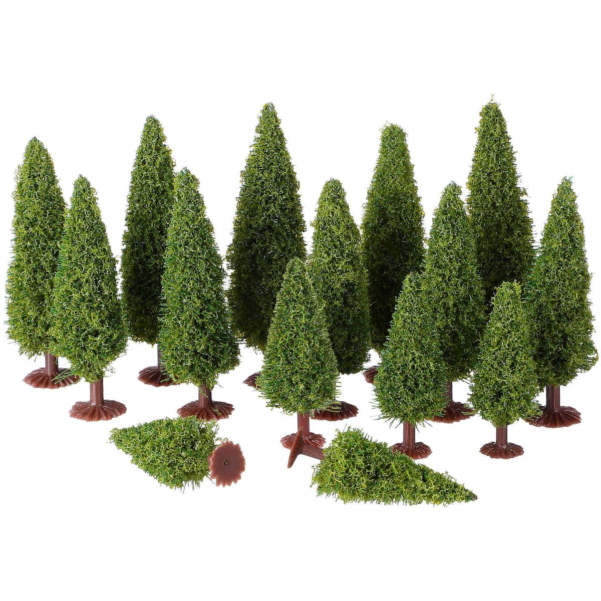WRITWAA 15Pcs Mini Cedar Model Trees for Model Railroad Scenery Landscape Layout Small Green Trees for Diorama Kits and Miniature Train Accessories
