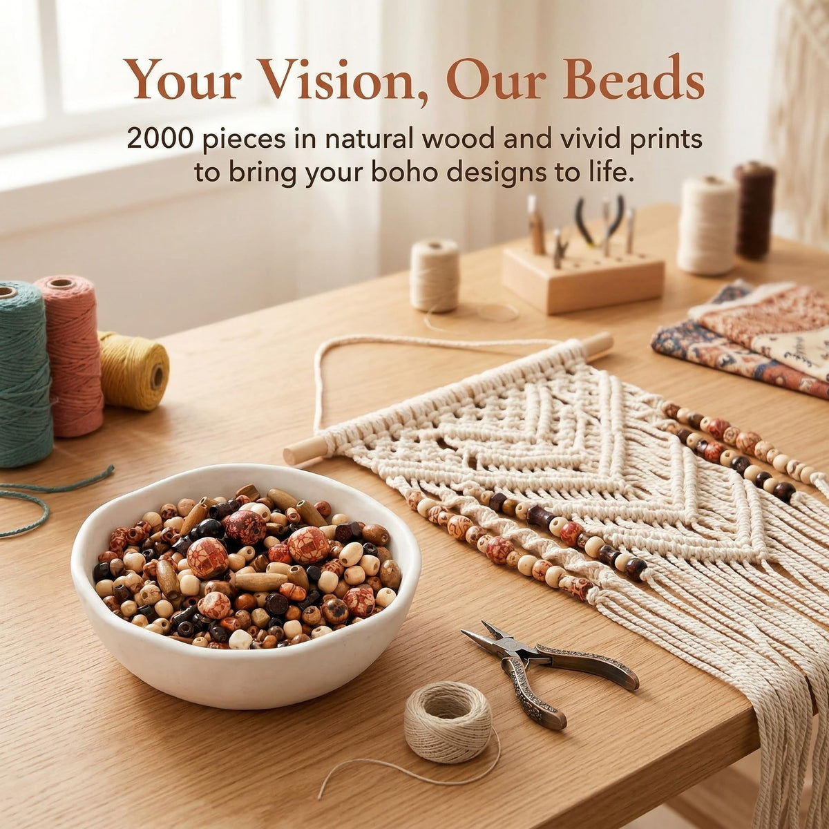 Cedilis 2000 Pcs Printed Wooden Beads, 5mm to 21mm Assorted African Beads, Natural Loose Wood Macrame Supplies Bead for Jewelry Bracelets Necklace Earring Making DIY Craft Project