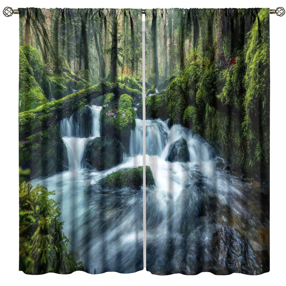 AuiMzoo Waterfall Landscape Blackout Curtains, Natural Green Trees Plants Waterfall Scenic Landscape Jungle, Bedroom Living Room Kitchen 21" W x 45" L