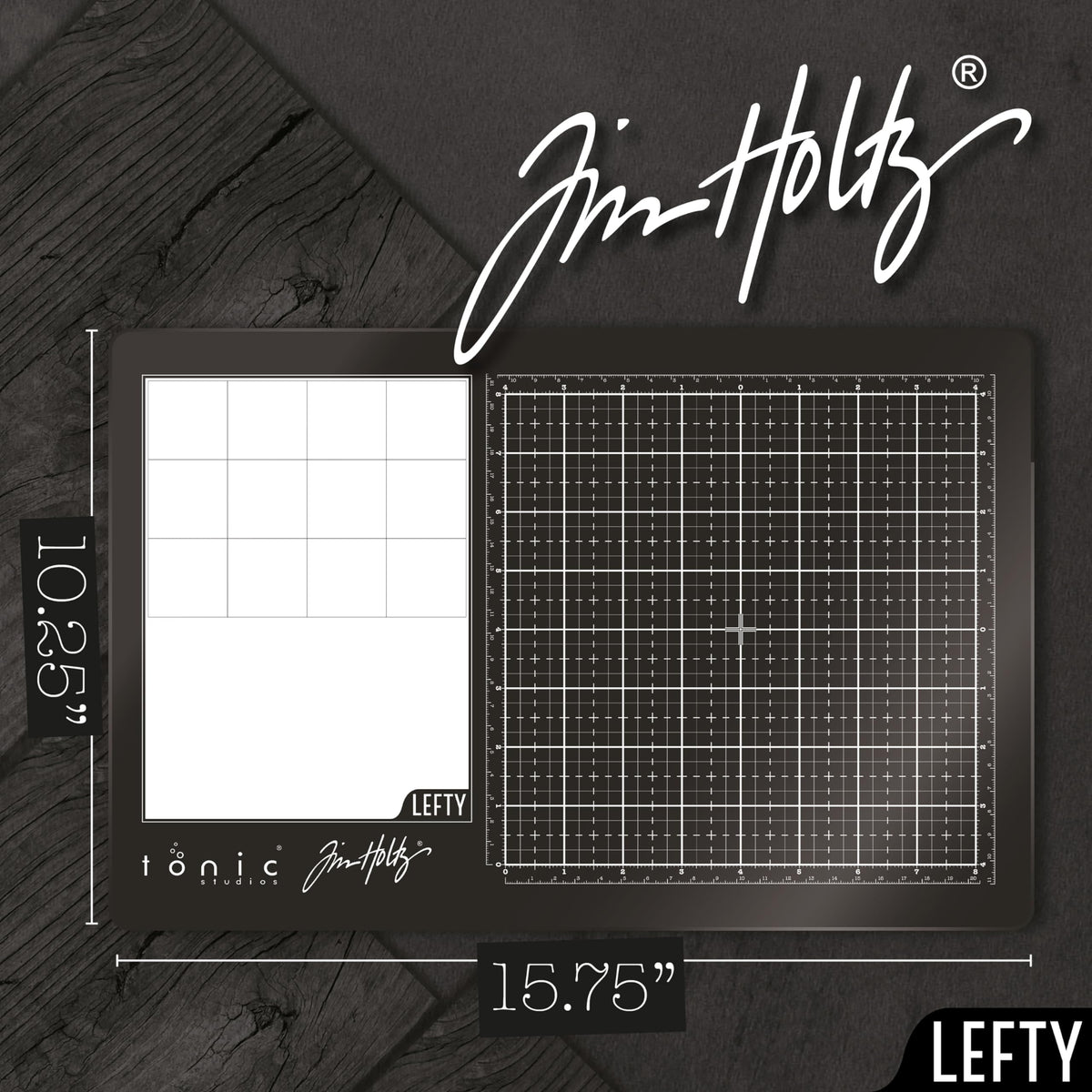 Tim Holtz Travel Glass Cutting Mat - Left Handed Portable Work Surface with 8x8 Measuring Grid and Palette for Mixed Media - Art Supplies with Carry Case