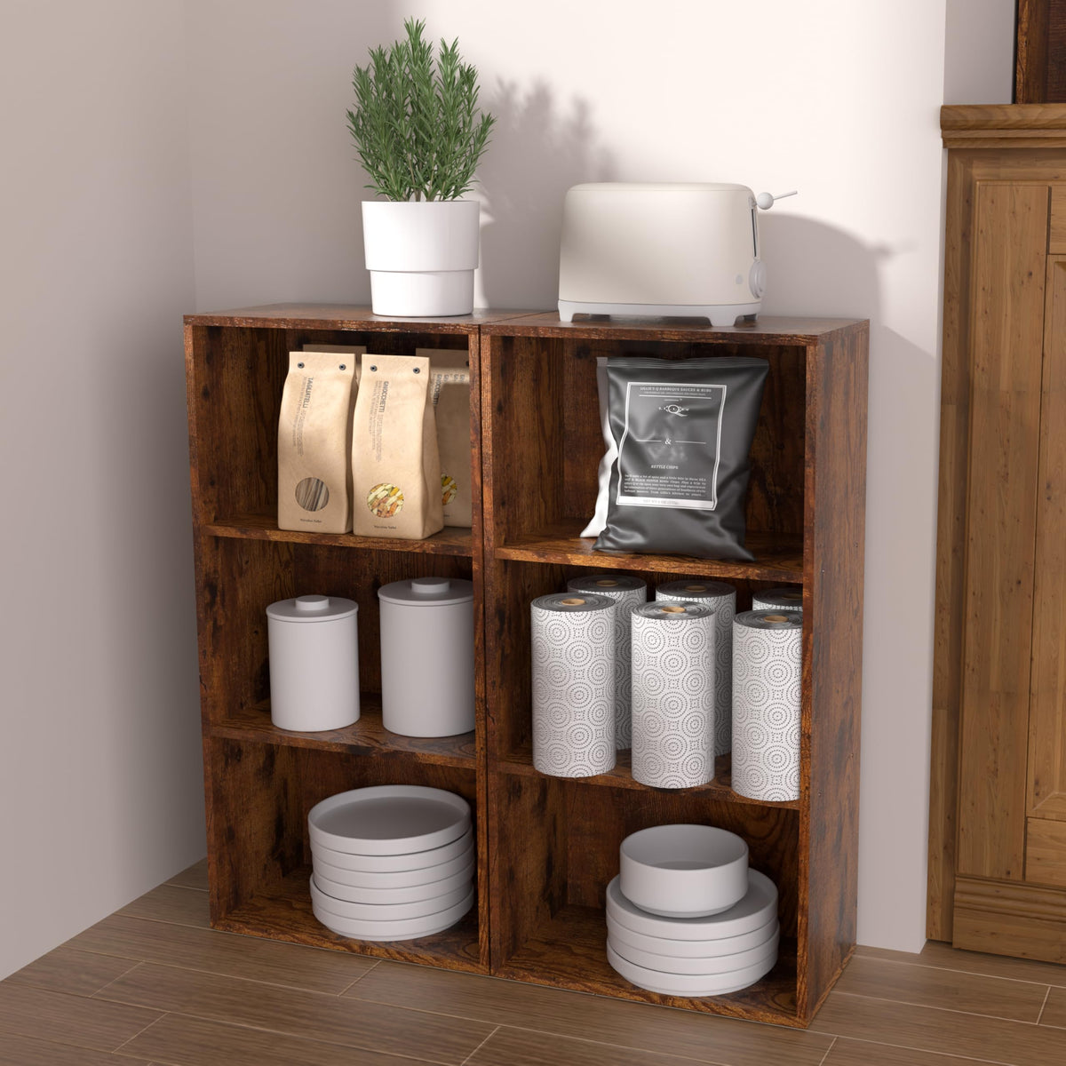 NewBeth Wooden 3 Cube Storage Organizer, 3 Tier Low Bookcase Freestanding Storage Display Organizer,Versatile Cubes Shelf and Cubby Unit for Any Space