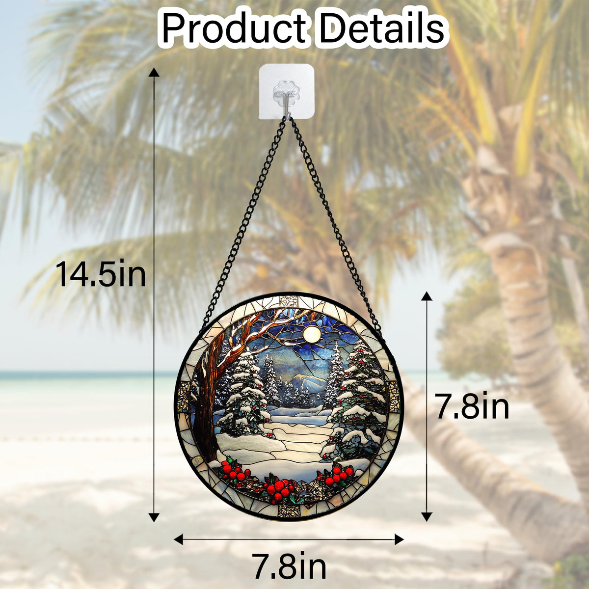 DASTOLL Stained Glass Window Hanging Christmas Tree Winter Snow Night Scenery 7.8" - Suncatcher Door Garden Kitchen Sun Catcher Home Decor Birthday for Mom Men Woman Friend